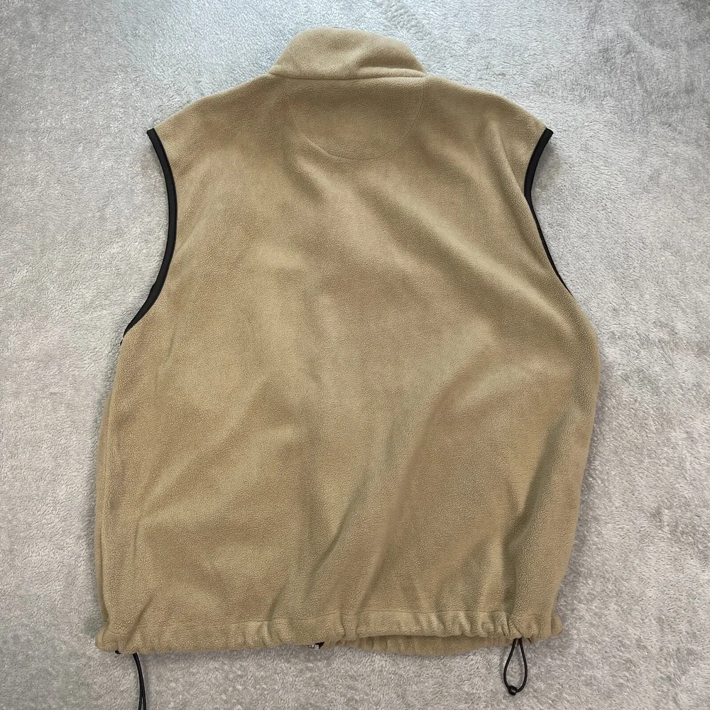 Chestnut Hill Shiner Beers Fleece Vest Sleeveless Zip Pockets Tan Black‎ Trim